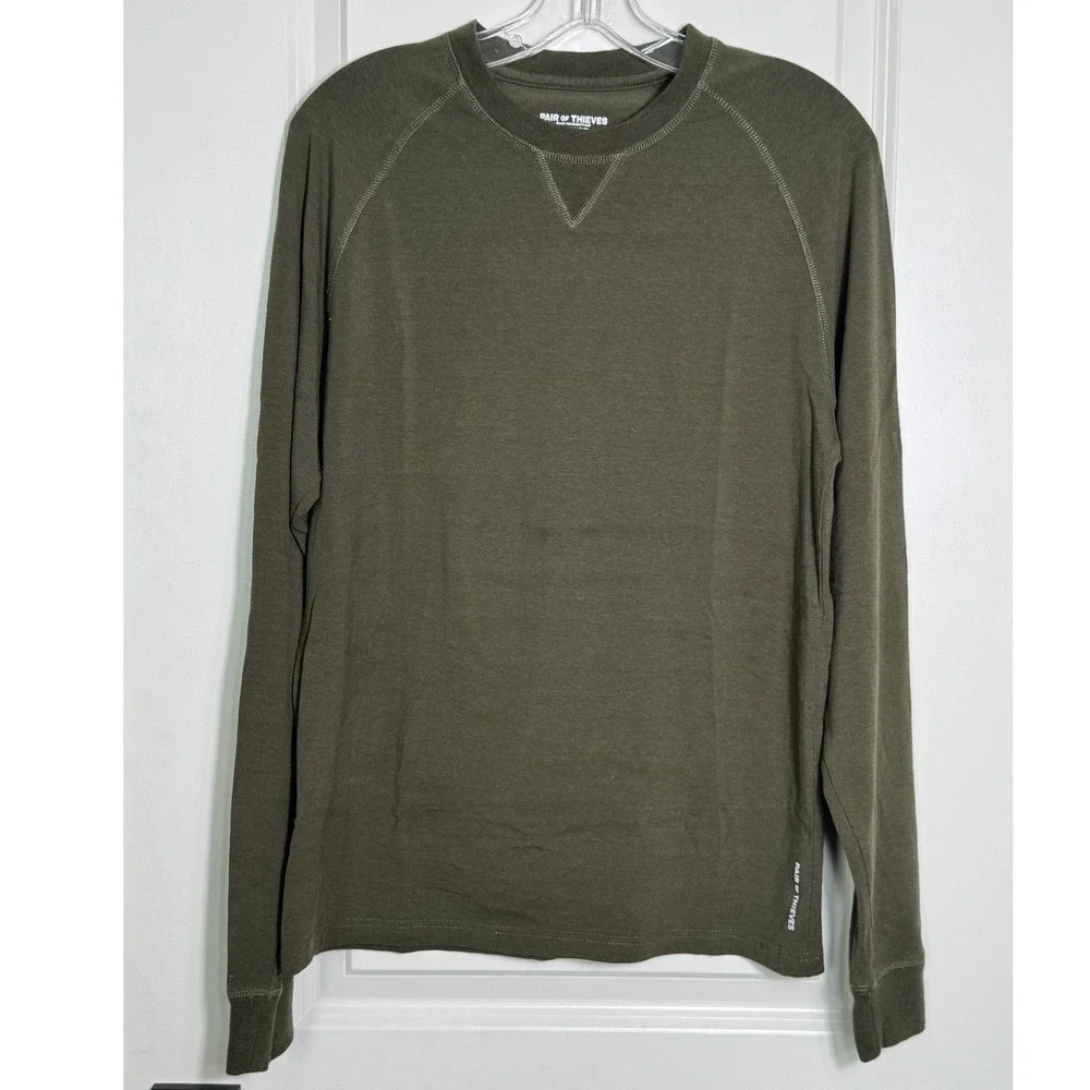 Pair of Thieves Mens Long Sleeve T Shirt Olive Green Cotton Viscose Blend Medium - Picture 1 of 6